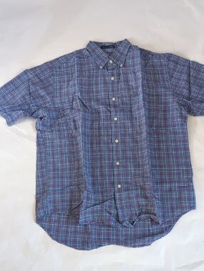 Austin Reed Blue and Red Plaid Short Sleeve Button-Down Shirt